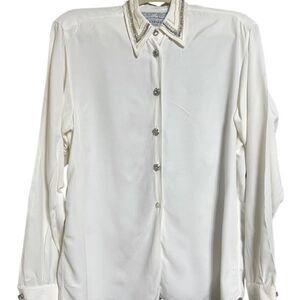 Le Garage Vintage French Embellished Rhinestone Button Up Blouse Size 2